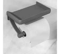 Portarrollos de papel higiénico de acero inoxidable con estante - Acabado negro mate resistente al óxido y - Se adapta a rollos jumbo de forma segura - Decoración de baño 18,5 x 12,5 cm (gris)