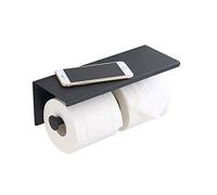 Portarrollos de Papel higiénico de Acero Inoxidable con Estante montado en la Pared para baño (Negro, Doble Cabeza)