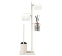 Portarrollos de Papel higiénico de baño con escobillero, Acero Inoxidable Blanco y Cesta Redonda (Blanco)