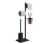 Portarrollos de Papel higiénico de baño con escobillero, Acero Inoxidable Negro y Cesta Redonda (Negro)