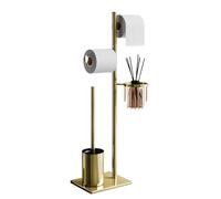 Portarrollos de Papel higiénico de baño con escobillero, Acero Inoxidable Negro y Cesta Redonda (Oro)