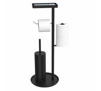 Portarrollos de Papel Higiénico de Pie con Escobillero, Portarrollos con Estante para Toallitas Húmedas, Soporte para Papel Higiénico con Escobilla de Acero Inoxidable, sin Necesidad de Taladrar