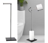 Portarrollos de Papel Higiénico de Pie de Acero Inoxidable y Base de Cristal, Porta Rollos de Papel Higiénico, Soporte para Papel Higiénico para Baño, Ideal para Rollos de Papel, 66x18cm