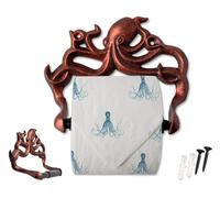 Portarrollos de Papel higiénico Decorativo de Hierro Fundido con Forma de Pulpo para Montar en la Pared, Accesorio de baño náutico, fácil de Instalar con Tornillos y Anclajes incluidos, Cobre y Negro