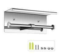 Portarrollos de Papel higiénico Doble con repisa para teléfono, dispensador de Rollo de Papel Doble con repisa, Cromo Pulido, portarrollos de Papel higiénico con repisa, Montaje en Pared Adhesivo con