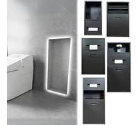 Portarrollos de Papel Higiénico Empotrado No Se Necesitan Azulejos, Juego De Gabinete De Almacenamiento De Papel Higiénico Negro, Nicho De Pared De Ducha, Estante Extraíble para Papelera(2-in-1-C)