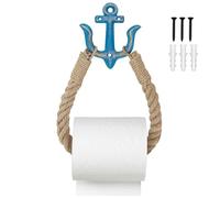 Portarrollos de Papel higiénico náutico montado en la Pared y Soporte para Toallas para baño, Cuerda de Yute rústico Natural con decoración de Ancla para temática de Playa (Azul)