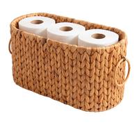 Relaxdays Cesta de Reserva para 6 Rollos de Papel Higiénico, Natural | Soporte Ovalado de Baño con Asas, Jacinto de Agua, 25 x 40 x 16,5 cm