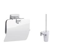 Portarrollos de Papel higiénico tesa® klaam Cromado, Incluye solución Adhesiva, garantizado Inoxidable y tesa klaam Portacepillos de baño para Montaje en Pared