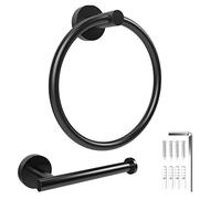 Portarrollos de Papel Higiénico + Toalleros de Baño, 2 Piezas Juego de Accesorios de Baño, Porta Rollos de Papel Higienico Portarrollos, Toallero Pare con Tornillos, Sus 304 Acero Inoxidable, Negro