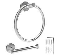 Portarrollos de Papel Higiénico + Toalleros de Baño, 2 Piezas Juego de Accesorios de Baño, Porta Rollos de Papel Higienico Portarrollos, Toallero Pare con Tornillos, Sus 304 Acero Inoxidable, Plata
