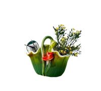 Portarrollos de Papel Juego de jarrón y Cuenco cerámica esmaltada con Flor Loto, Verde Flores Rojas Imprescindibles para el salón(Lotus Leaf Basket)