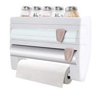 Portarrollos de Pared, dispensador de Triple Corte, portarrollos de Papel con Cuchillas afiladas, Cortador de película con Estante para un Total de 3 Rollos, Cocina, baño 39 x 10 x 24 cm(Blanco)