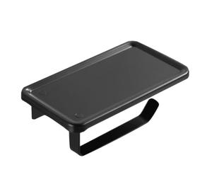 Portarrollos de Pared sin Taladro para Baño, Negro 19,5x10,5x5cm | Aluminio y Metal, Adhesivo Trasero, Diseño, para Hogar, Inquilinos y Organización Compacta
