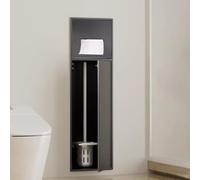 Portarrollos Empotrable Portarrollos de Papel Higiénico Empotrado y Escobillero con Superficie Cepillada. Armario de Pared con Nicho para Almacenamiento Sobre el Inodoro Que Ahorra Espacio.(Gray)