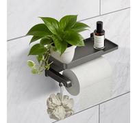 Portarrollos Papel Higiénico con Estante, Soporte Papel Higienico sin Taladro, Porta Rrollos Baño Adhesivo, 2 en 1 Portarrollos Escobillero, Accesorio para Baño, Negro Mate