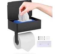 Portarrollos Papel Higienico, GUIGUZI Negro Adhesivo Porta Rollo baño con Estante, Porta Rollos de Papel Higienico con Caja de pañuelos Taladro o Autoadhesivo Instalar para Cocina y Baño