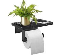 Portarrollos para Papel Higiénico Portarrollos Baño Accesorios sin Perforación, Porta Rollos de Papel higienico Aluminio Estante de mármol, Acabado Mate Gris (Black-Black)