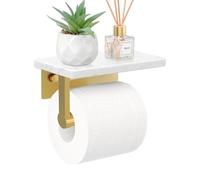 Portarrollos para Papel Higiénico Portarrollos Baño Accesorios sin Perforación, Porta Rollos de Papel higienico Aluminio Estante de mármol, Acabado Mate Gris (White-Gold)