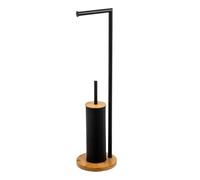 Portarrollos Redondo de Metal Negro y Base de bambú con escobilla 73cm