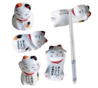 Portatambores - Dibujos animados de cerámica Topsticks con forma de gato afortunado, 5 paños de hogar ornamentos para palillos, tenedores, cucharas, cuchillos, pinceles