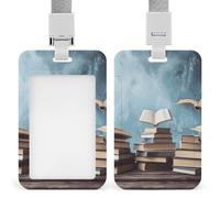 Portatarjetas Books in The Sky con ranura de apertura fácil y cordón. Portatarjetas vertical de plástico impermeable para identificación de trabajo. Funda portátil para documentos de viaje. Protector