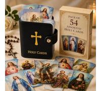 Portatarjetas católicas auténticas con 54 tarjetas de oración, organizador de tarjetas de oración de bolsillo de piel sintética con cierre a presión para tarjetas religiosas, conmemorativas, adoración