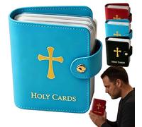 Portatarjetas católicas auténticas con 54 tarjetas de oración, organizador de tarjetas de oración de bolsillo de piel sintética con cierre a presión para tarjetas religiosas, conmemorativas, adoración