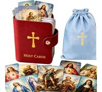 Portatarjetas Católico para Tarjetas de Oración, Organizador con 40 Bolsillos y Cierre a Presión, Álbum Portátil para Estampas Religiosas (red,with 54 card)