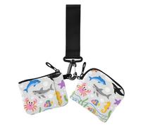 Portatarjetas coloridas para mujer, diseño de animales oceánicos, ballena, tiburón, cangrejo, monedero, organizador de dinero con bolsillo con cremallera para uso diario, 2 paquetes