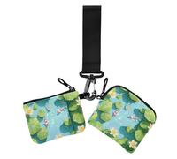 Portatarjetas con diseño de estanque 3D con diseño de peces y flores para mujer, monedero pequeño portátil con cremallera, con correa de muñeca, 2 paquetes, Paisaje de estanque 3D distintivo de peces