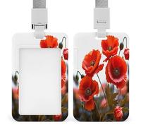 Portatarjetas con diseño de flores de amapola, pétalos vívidos, soporte vertical para tarjetas de identificación, tarjetas de identificación de proximidad, licencia de conducir y pase