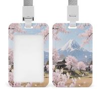 Portatarjetas con diseño de flores de cerezo del Monte Fuji, soporte vertical para tarjetas de identificación, tarjeta de identificación de proximidad, licencia de conducir y pase