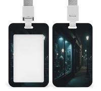 Portatarjetas con diseño de ventana misteriosa en la calle, soporte vertical para tarjetas de identificación de oficina, escuela, tarjeta de identificación, tarjeta de proximidad, licencia de conducir