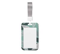 Portatarjetas con estampado de hojas de color gris menta con mosquetón y cordón desmontable para trabajadores y enfermeras