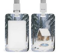 Portatarjetas con texto en inglés "A Cabin in the Forest", soporte vertical para tarjetas de identificación de oficina, escuela, tarjeta de identificación, tarjeta de proximidad, licencia de conducir