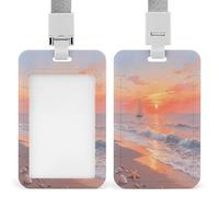 Portatarjetas con texto en inglés "A Sunset at The Seaside", para tarjetas de identificación de oficina, escuela, tarjeta de identificación, tarjeta de proximidad, licencia de conducir y pase