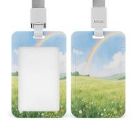 Portatarjetas con texto en inglés "Field Under the Rainbow After The Rain", para tarjetas de identificación de oficina, escuela, tarjeta de identificación, tarjeta de proximidad, licencia de conducir