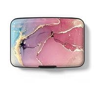 Portatarjetas de crédito, pequeño RFID metal tarjetas de crédito, monedero lindo titular de tarjetas de visita bolsillo ID caso para mujeres y hombres, Mármol Rojo Púrpura