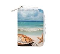 Portatarjetas de cuero de moda con diseño de tortuga marina y estrella de mar, soporte de tarjeta de gran capacidad, pequeño y cómodo, fácil de poner en bolsillos, bolsas de mano, mochilas, etc