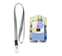 Portatarjetas de cuero para tarjetas de castillo de cuento de hadas. Soporte de cuero para tarjetas de identificación con cordón, funda para tarjetas de impresión de doble cara para trabajo de oficina