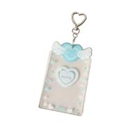 Portatarjetas de fotos Keychai Adornment Glitters Angel Wing acrílico titular de la tarjeta llavero colgante para mujeres de moda llavero de tarjeta de crédito, azul, Talla única