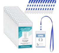 Portatarjetas de Identificación, 12Pcs Vertical Funda Tarjeta Identificación con Cordón de Cuello Soporte para tarjetas de identificación Trasparente Porta Credencial de PVC Para Negocios, Escuela