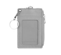 Portatarjetas de identificación, 4 unidades, cartera cuero PU, porta credencial con bolsillo cremallera for oficina, escuela, viajes negocios(Gray)