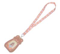 Portatarjetas de Identificación Animal con Cordón, Funda Escolar | Tela y PU Marrón, Diseño Recortado, Facilita Ver Credenciales, para Estudiantes, Viajeros, Etiquetas y Tarjetas de Autobús