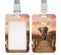 Portatarjetas de identificación con forma de elefante sobre un puente, con clip retráctil, resistente al agua y de plástico, con protector para cordón. Funda para credencial de trabajo, portatarjetas