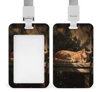 Portatarjetas de identificación de gato naranja con cordón, resistente al agua, soporte para tarjetas de trabajo, protector para enfermera, oficial de profesor, seguridad Sta