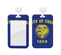Portatarjetas de identificación de la bandera del estado de Oregon con cordón, protector de tarjeta vertical, carcasa dura de ABS transparente, carrete retráctil para trabajo y oficina