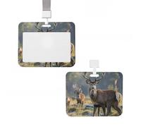 Portatarjetas de identificación de plástico, protector vertical para tarjetas de identificación con cordón, animales salvajes, ciervos, etiquetas de nombre, tarjetas de trabajo, clip para enfermera