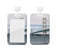 Portatarjetas de identificación del puente colgante Mackinac, de plástico impermeable, con cordón, funda para credencial de trabajo, protector de nombre, ideal para maestros, trabajo y oficina.